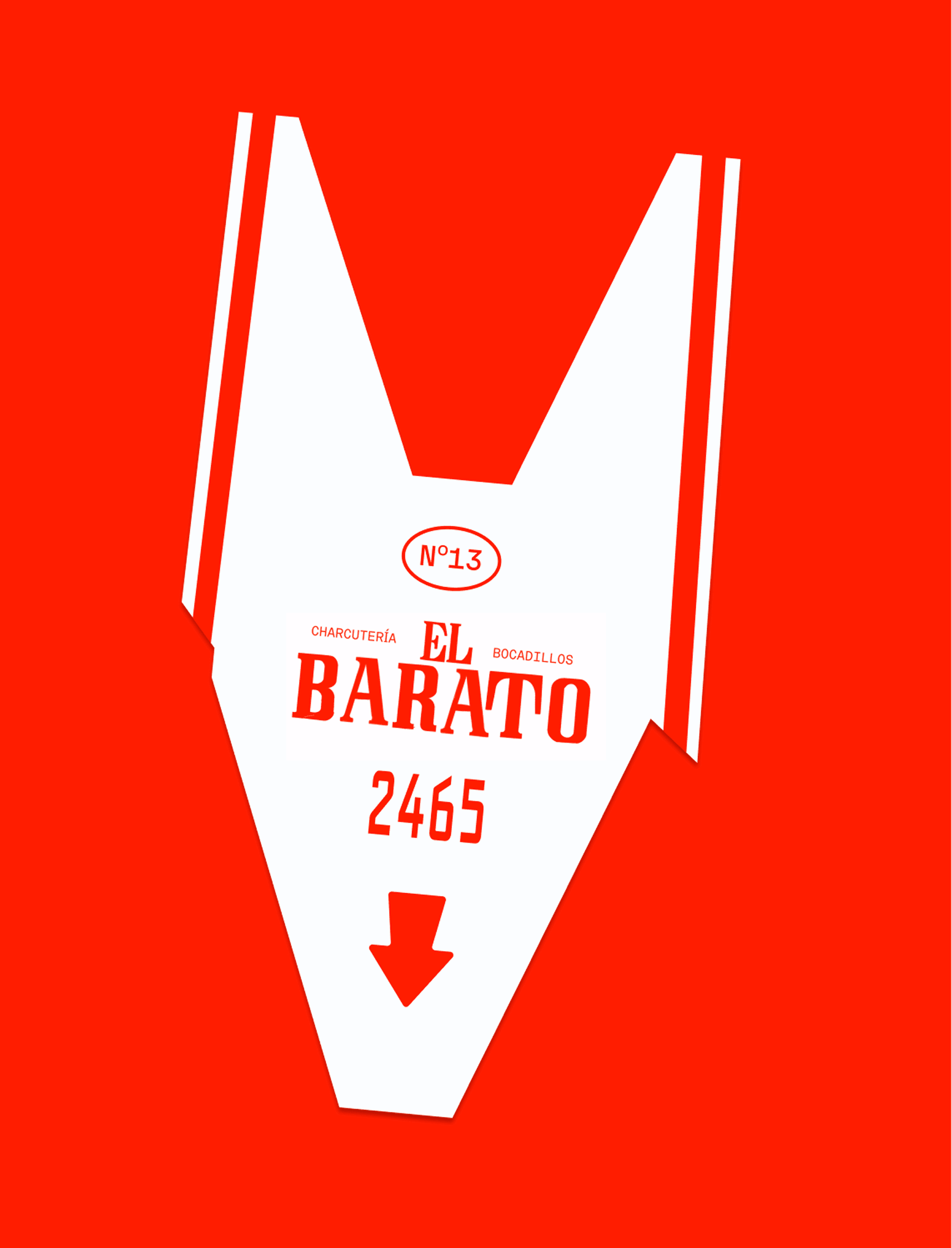 EL BARATO — bolsa de charcutería roja con el número 2465