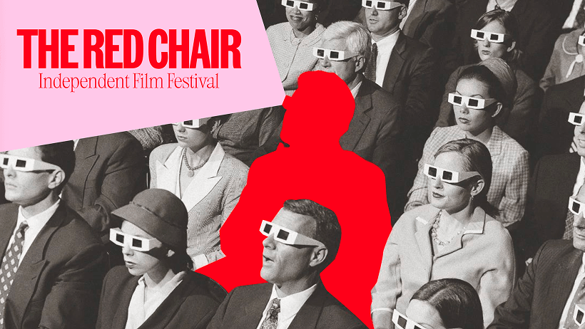 THE RED CHAIR — collage con público de cine y gafas 3D